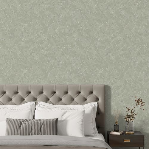 Виниловые обои WALLSECRET liola 9050-24 зеленые 1,06х10,05 м, крупный план