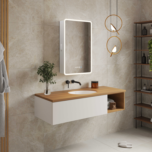 Зеркало-шкаф "Varyo Led" 500х800 правый с часами, розеткой, теплый/холодный свет, детальное фото