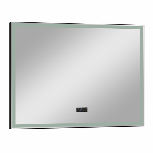 Зеркало "Sten Black Led" 800х600 с LCD часами с сенсорными кнопками и функцией антизапотевания, фото