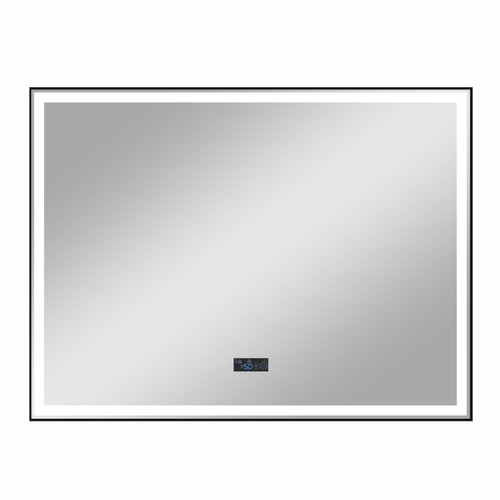 Зеркало "Sten Black Led" 800х600 с LCD часами с сенсорными кнопками и функцией антизапотевания, вид