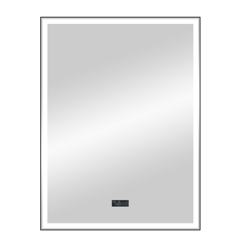 Зеркало "Sten Black Led" 600х800 с LCD часами с сенсорными кнопками и функцией антизапотевания, картинка