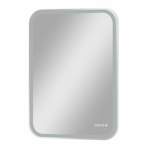 Зеркало "Avelina Led" 700х1000 с функцией антизапотевания и часами, теплая подсветка, вид