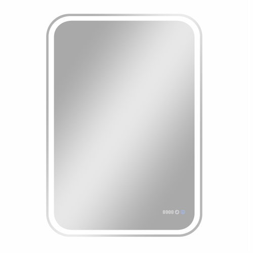 Зеркало "Avelina Led" 700х1000 с функцией антизапотевания и часами, теплая подсветка, фотография