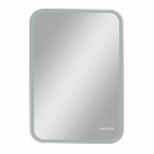 Зеркало "Avelina Led" 700х1000 с функцией антизапотевания и часами, теплая подсветка, картинка
