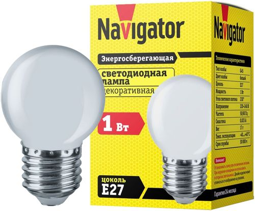 Светодиодная лампа Navigator NLL-G45-1 E 27 1 Вт белый шар, фотография