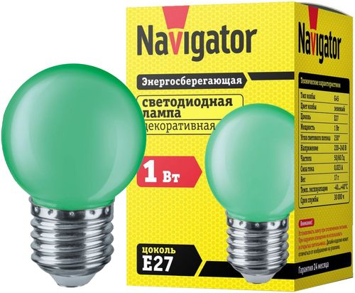 Светодиодная лампа Navigator NLL-G45-1 E 27 1 Вт зеленый шар, фото