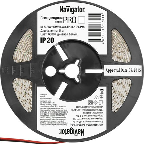 Светодиодная лента Navigator NLS-12V-PRO SMD 3528 60 шт IP20 12В 4,8Вт белый 5 м, детальное фото