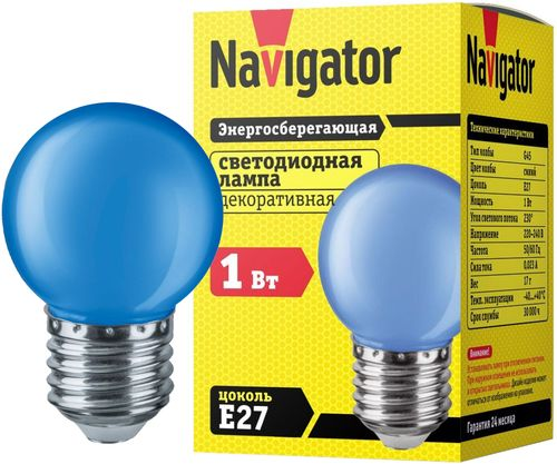 Светодиодная лампа Navigator NLL-G45-1 E 27 1 Вт синий шар, фото