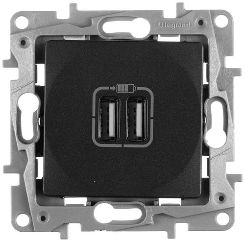 Розетка USB 2 поста Legrand Etika антрацит, детальное фото