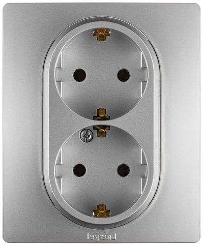 Розетка электрическая 2 поста Legrand Etika алюминий, картинка