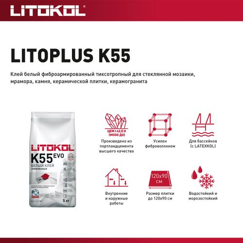 Плиточный клей цементный LITOKOL Litoplus K55 L0078080004 5 кг, вид