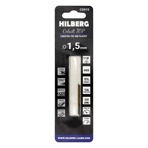 Сверло по металлу 1.5*40(18) мм 2 шт HILBERG Cobalt 5% TOP, CO015, вид