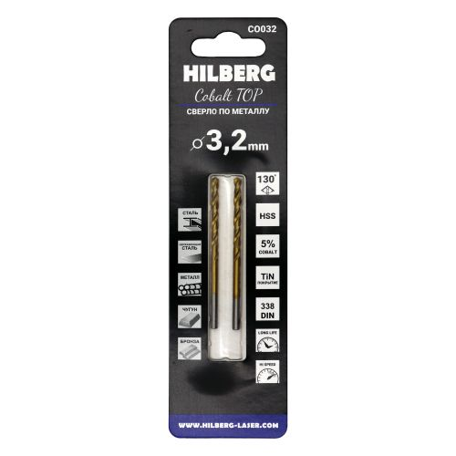 Сверло по металлу 3.2*65(36) мм 2 шт HILBERG Cobalt 5% TOP, CO032, картинка
