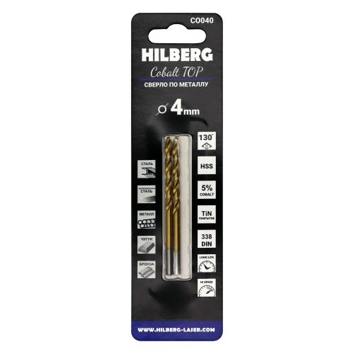 Сверло по металлу 4.0*75(43) мм 2 шт HILBERG Cobalt 5% TOP, CO040, картинка