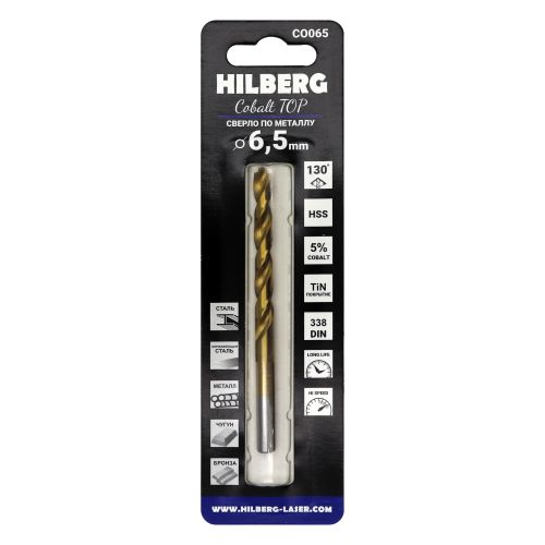 Сверло по металлу 6.5*101(63) мм HILBERG Cobalt 5% TOP, CO065, крупный план