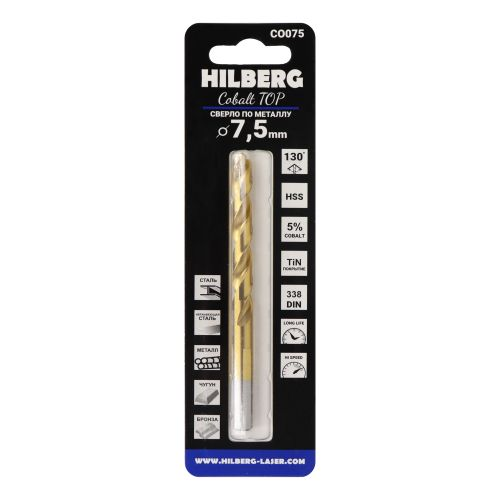 Сверло по металлу 7.5*109(69) мм HILBERG Cobalt 5% TOP, CO075, вид