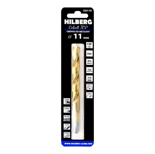 Сверло по металлу 11.0*142(94) мм HILBERG Cobalt 5% TOP, CO110, крупный план