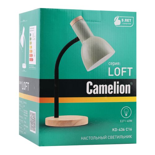 Лампа для рабочего стола Camelion 40вт на основании металл/дерево зелёная, изображение
