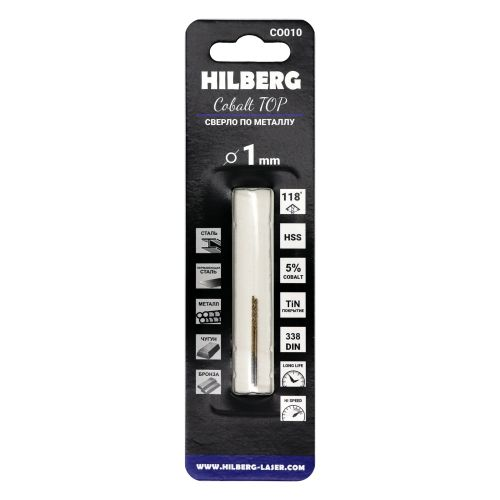 Сверло по металлу 1.0*34(12) мм 2 шт HILBERG Cobalt 5% TOP, CO010, детальное фото