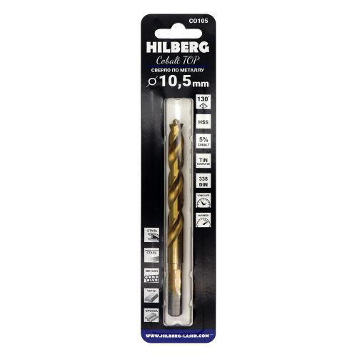Сверло по металлу 10.5*133(87) мм HILBERG Cobalt 5% TOP, CO105, крупный план