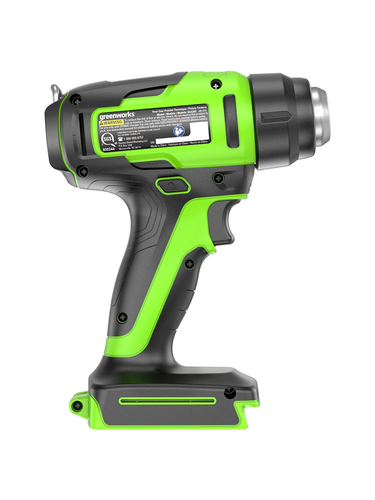 Строительный фен аккумуляторный GREENWORKS G24HG 24V 550°С 1х4Ач ЗУ, крупный план