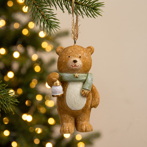 Украшение ErichKrause Decor лес, Мишка с фонарём в шарфе, 4х3х7см, фотография