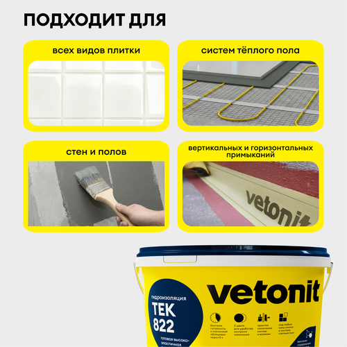 Полимерная гидроизоляционная мастика Vetonit tec 822 серый 8 кг, крупный план