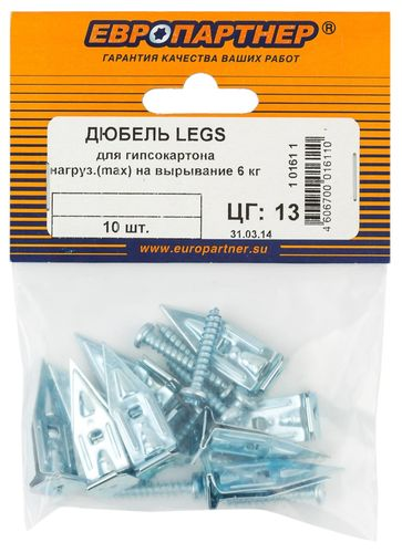 Дюбель для гипсокартона ЕВРОПАРТНЕР LEGS 4х25 мм металл с шурупом с полукруглой головой 10 шт, детальное фото