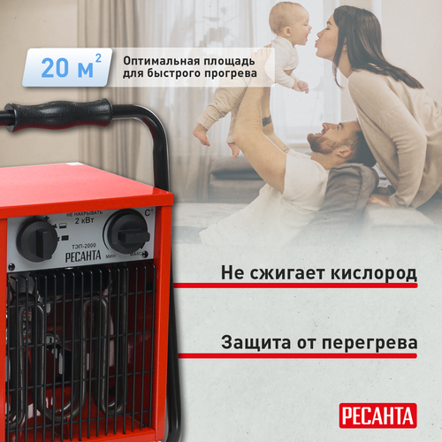 Тепловая пушка электрическая Ресанта ТЭП 2 кВт с прямым типом нагрева, крупный план