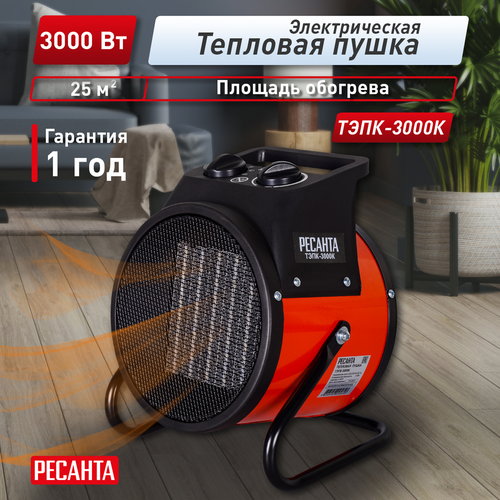 Тепловая пушка электрическая  Ресанта ТЭПК 3 кВт с прямым типом нагрева, крупный план