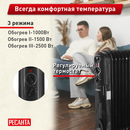 Масляный радиатор Ресанта ОМПТ-12НЧ, изображение