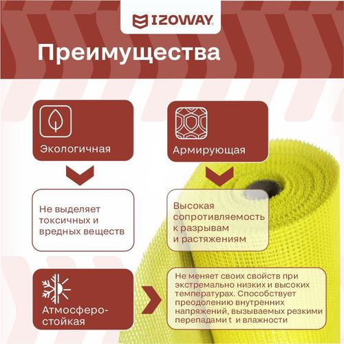 Фасадная сетка гидроизоляционная IZOWAY армированный 145 г/м² 1x30 м, детальное фото
