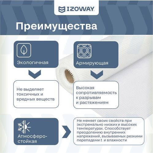 Малярная сетка гидроизоляционная IZOWAY армированный 70 г/м² 1x20 м, изображение