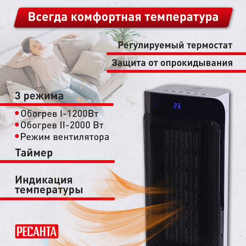 Тепловентилятор электрический Ресанта ТВК-3 2 кВт с прямым типом нагрева, фото