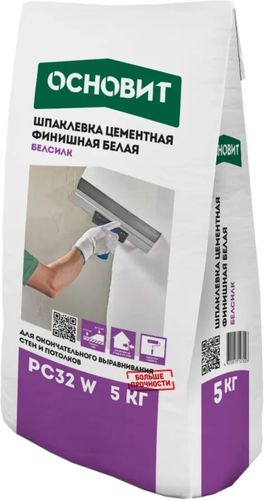 Шпаклевка цементная финишная белая ОСНОВИТ БЕЛСИЛК PC32 W (5 кг), детальное фото