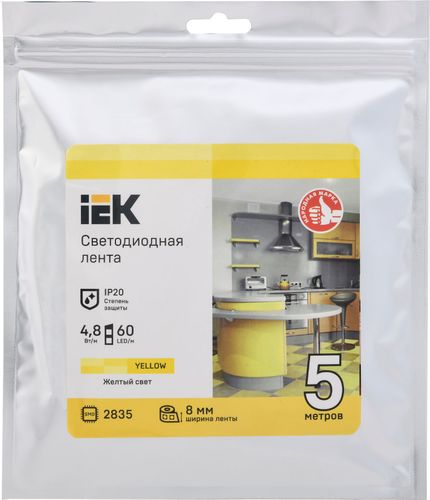 Светодиодная лента IEK SMD 2835 60LED IP20 12В 4,8Вт желтый 5 м, фото