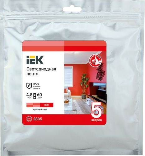 Светодиодная лента IEK SMD 2835 60LED IP20 12В 4,8Вт красный 5 м, фотография
