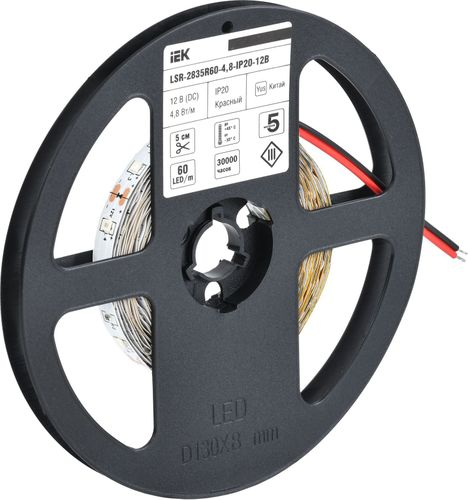 Светодиодная лента IEK SMD 2835 60LED IP20 12В 4,8Вт красный 5 м, вид