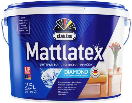 Краска интерьерная dufa Mattlatex матовая белая 2,5 л, детальное фото