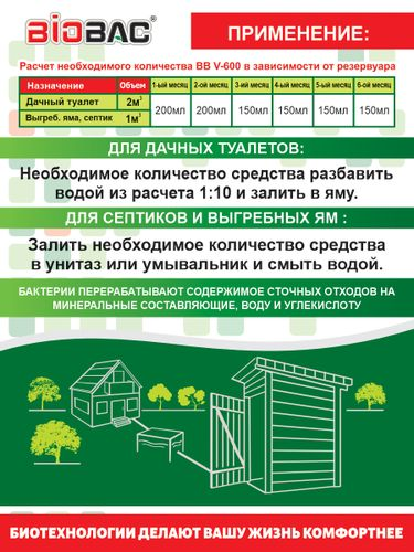 Средство биологическое для дачных туалетов и септических систем BB-V600 1 л, крупный план