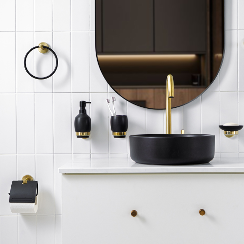 Стакан для зубных щеток настенный Moroshka Oro Nero черный 1 шт, изображение