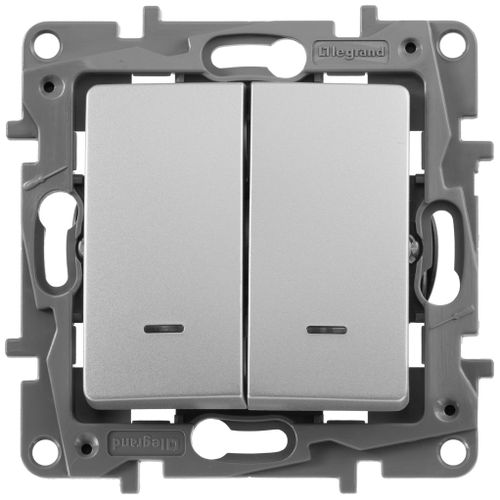 Переключатель 2-клавишный Legrand Etika 672416 алюминий, изображение