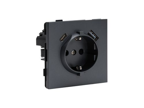 Прзетка USB/TYPE-C 1 пост ALTECH ENCORE 1SUCG графит, крупный план