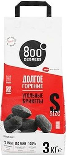 Уголь брикетированный 800 DEGREES долгое горение, мешок, 3кг, фото