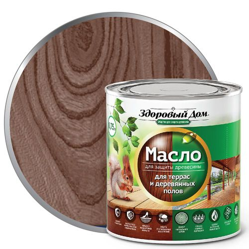 Масло для террас и деревянных полов Здоровый Дом палисандр 0,75л, крупный план