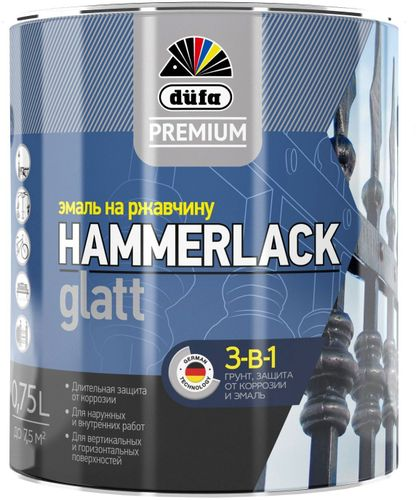 Эмаль по ржавчине DUFA PREMIUM HAMMERLACK 3В1 серая 0,75 л, крупный план