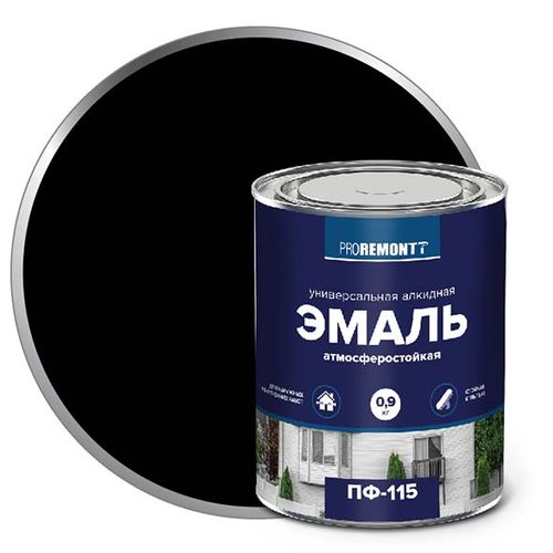 Эмаль ПФ-115 PROREMONTT Черный 0,9 кг, фотография