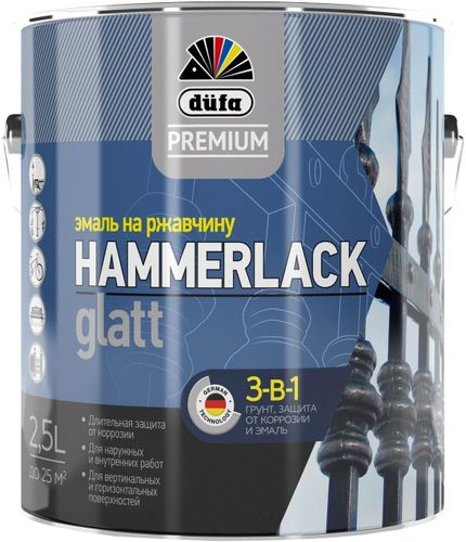 Эмаль по ржавчине DUFA PREMIUM HAMMERLACK 3В1 белая 2,5 л, фотография