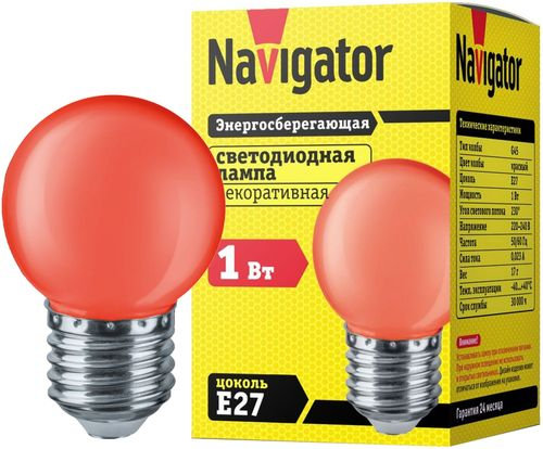 Светодиодная лампа Navigator NLL-G45-1 E 27 1 Вт красный шар, крупный план