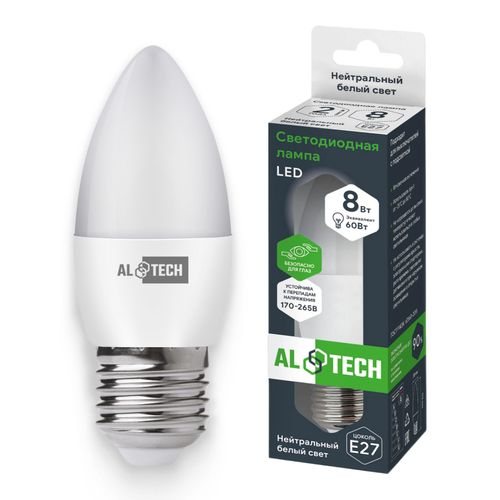 Лампочка светодиодная ALTECH LED 8Вт 4000К 760Лм E27 Свеча, фото